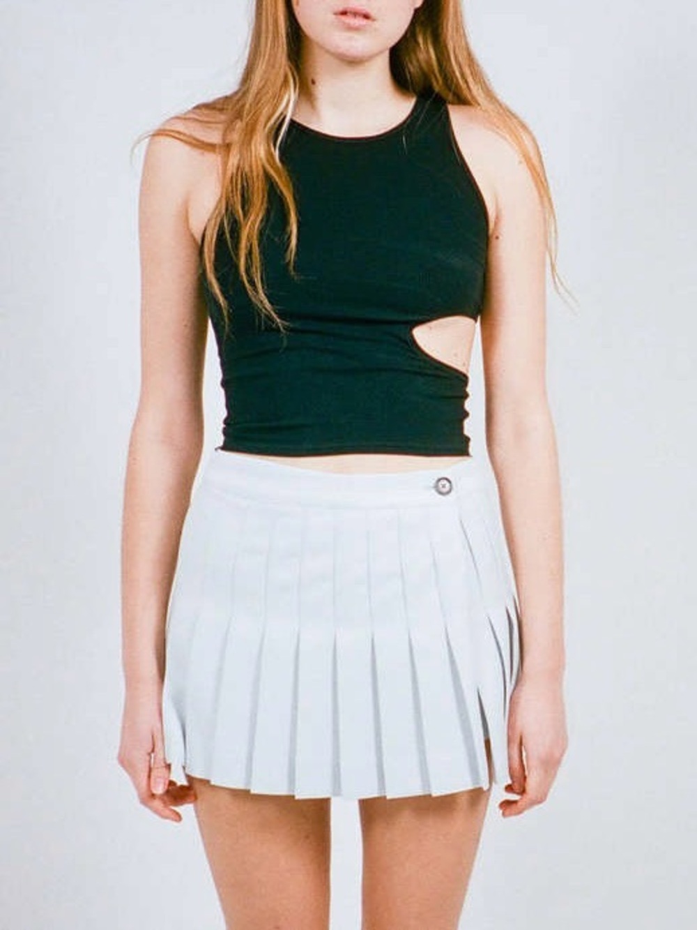 Sandy Liang Black Ribbed Tank with Side Cutout